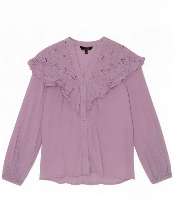 Lipsy Womens Flæse Front Shirt Bluse UK 10 Small Purple Cotton