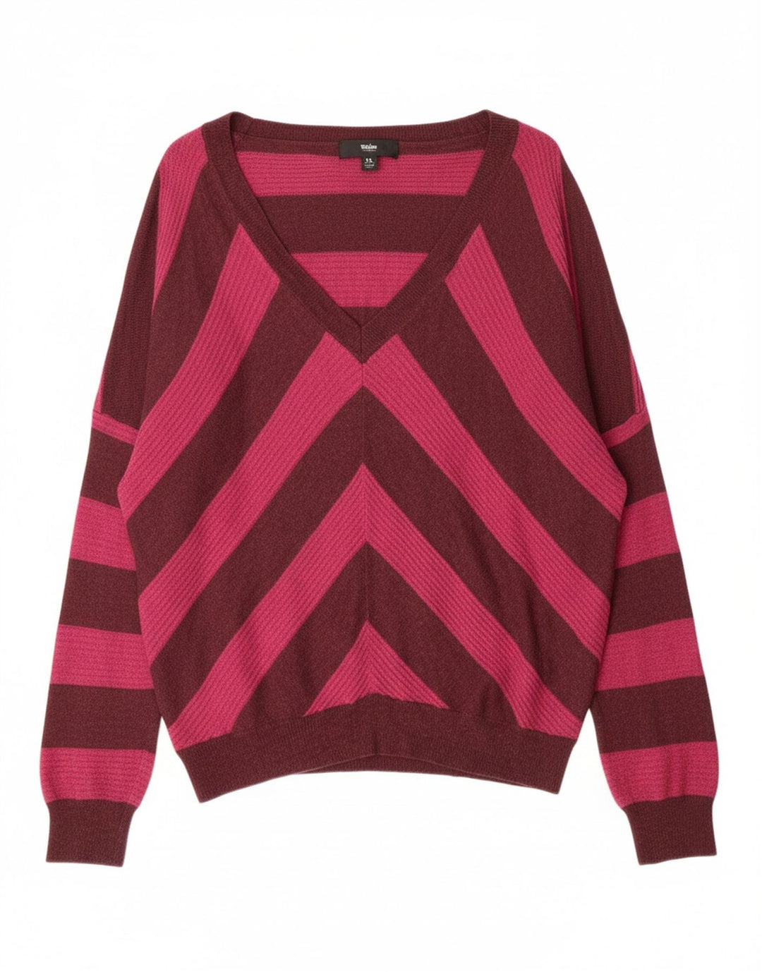 MOSSIMO Womens V-Neck Jumper Sweater UK 18 XL Red Striped Nylon