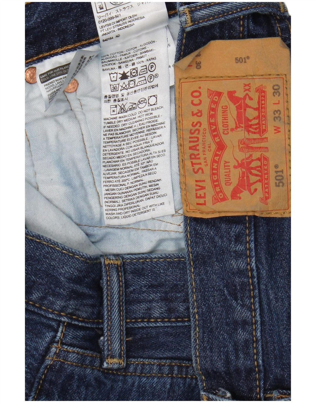 Levi's Herre 501 Straight Jeans W33 L30 Blå Bomuld