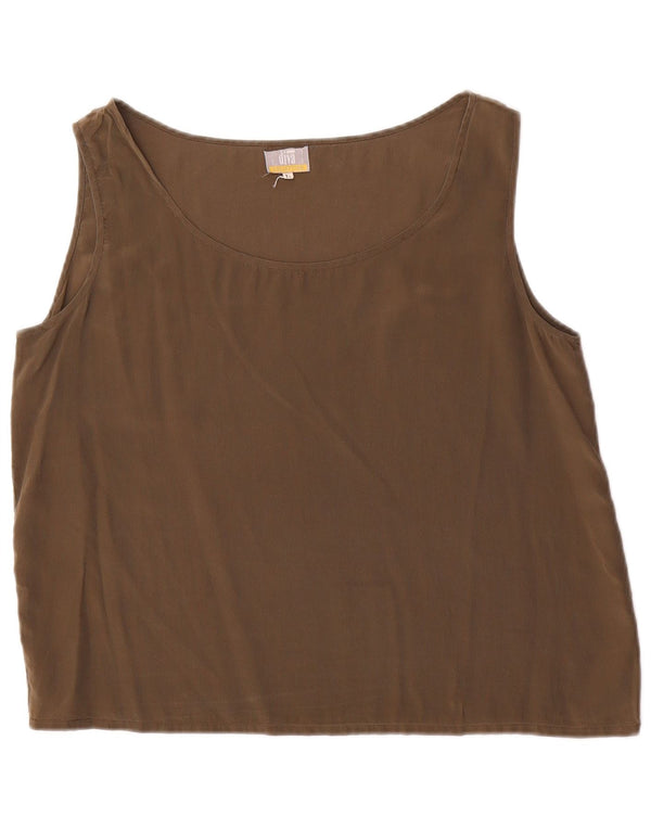 Diva Womens Sleeveless Bolero Top UK 16 Large Khaki Silk