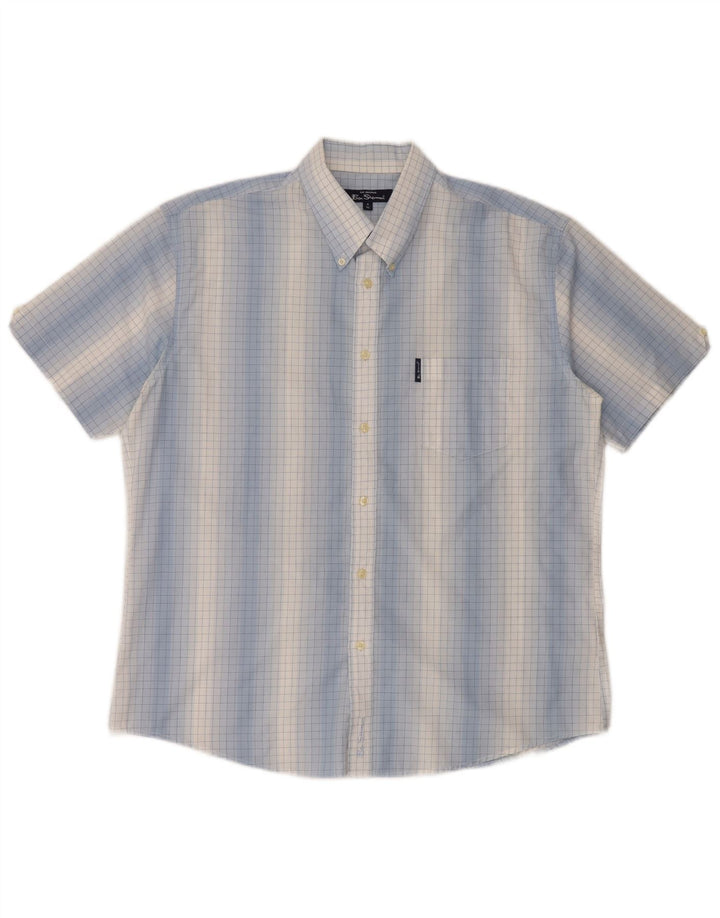 Ben Sherman Kortærmet Herreskjorte 4XL Blå Gingham Bomuld