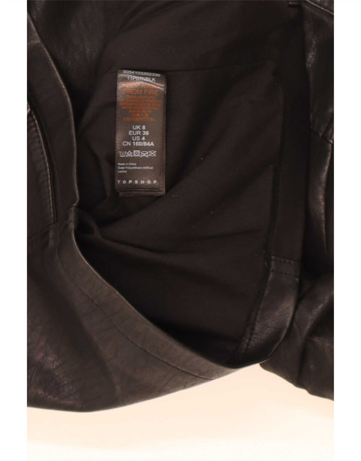 Topshop Dame imiteret læder Biker Jacket UK 8 Small Black Polyester