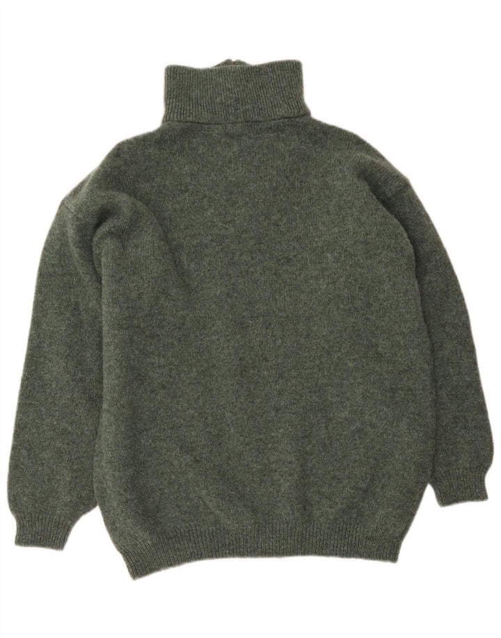 Vintage herre lynlås-hals sweater XL Khaki Virgin Wool