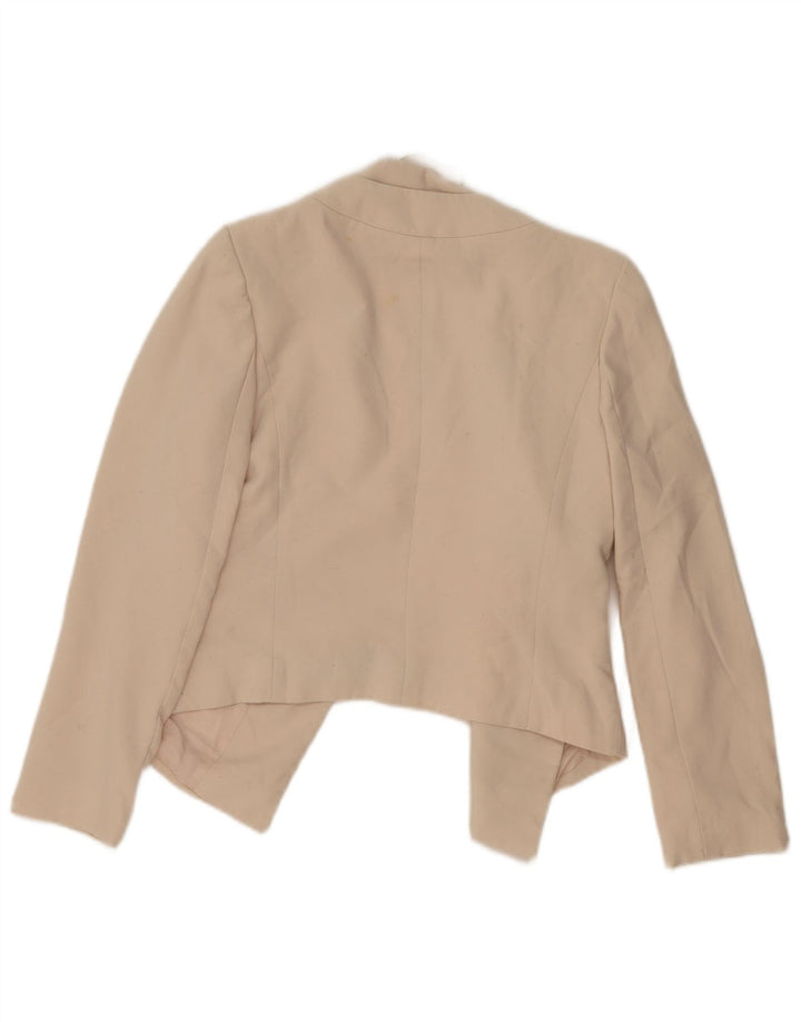 Topshop Dame Crop Open Blazer Jacket UK 14 Large Beige Polyester