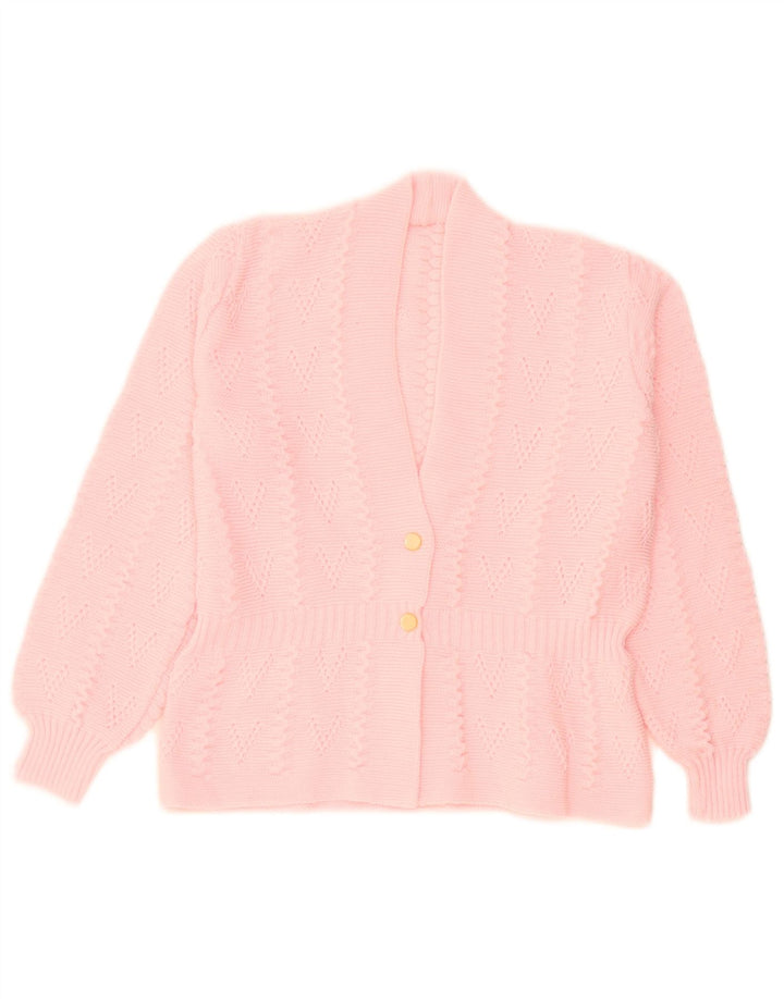 Vintage dame cardigan sweater UK 14 Medium Pink Akryl