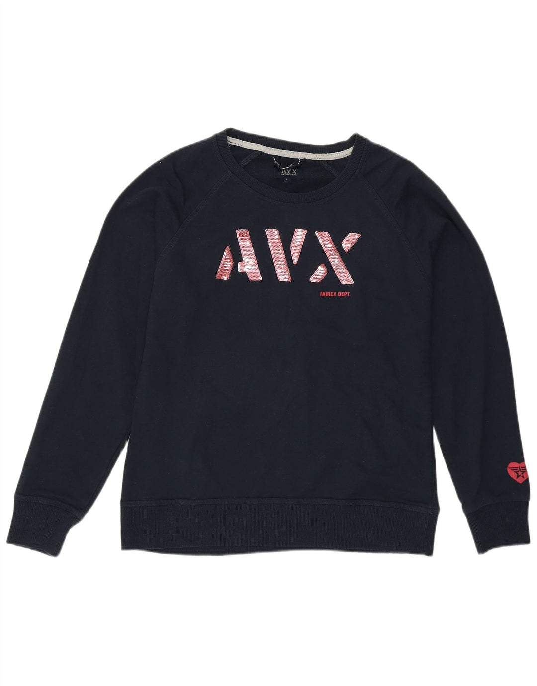 Avirex Dame Grafisk Sweatshirt Jumper UK 14 Stor Marineblå Bomuld