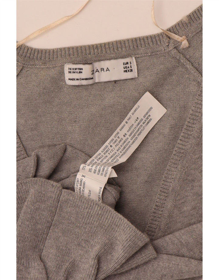 Zara Dame Cardigan Sweater UK 10 Lille Grå Bomuld