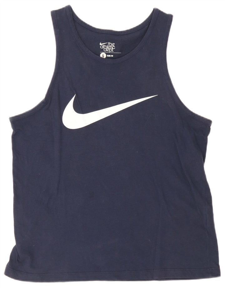 Nike Herre Slim Fit Grafisk Vest Top Stor Marineblå Bomuld