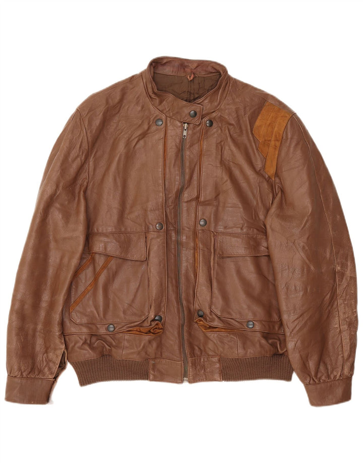 VINTAGE Dame Læderjakke IT 48 XL Brun Læder