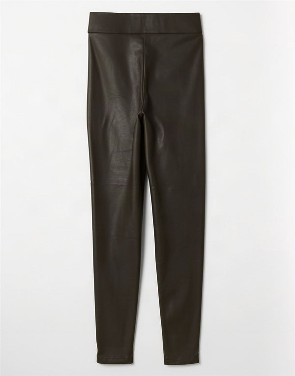 Marks & Spencer Dame imiteret læder Leggings UK 12 Medium Khaki Polyester