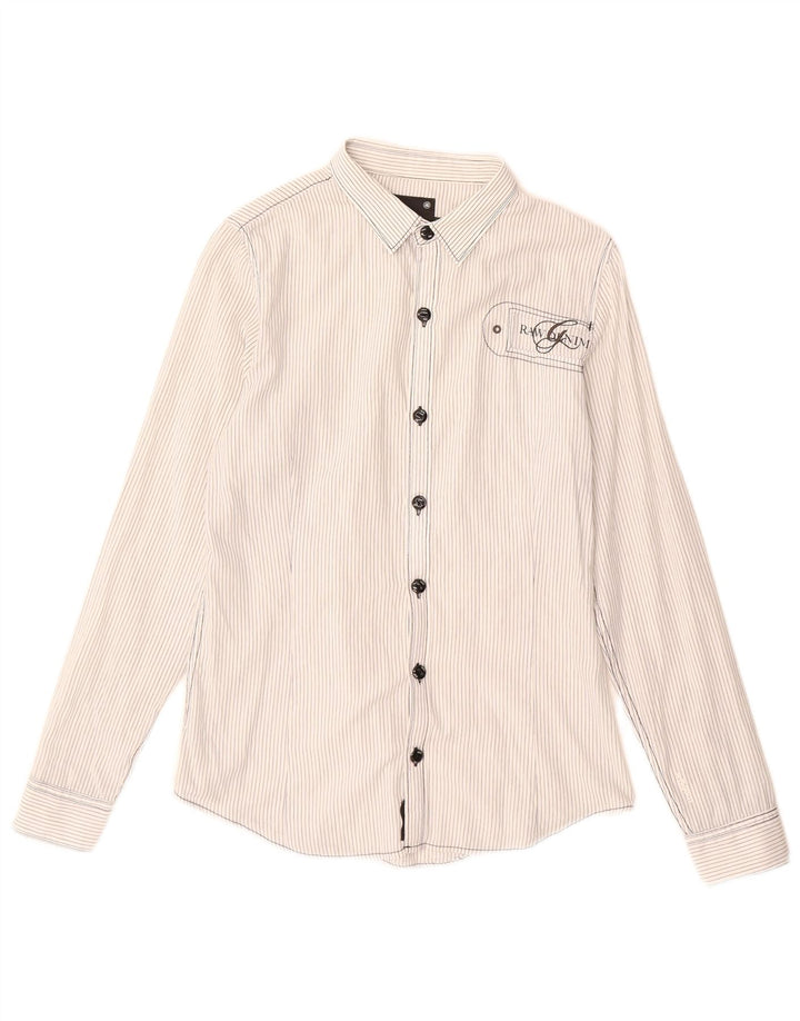 G-Star grafisk skjorte til kvinder UK 14 Medium hvid nålestribet bomuld