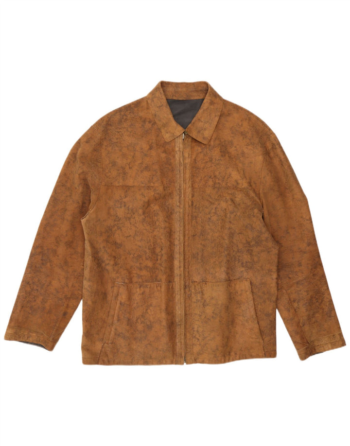 Vintage Herre Vendbar Læderjakke EU 56 3XL Brun