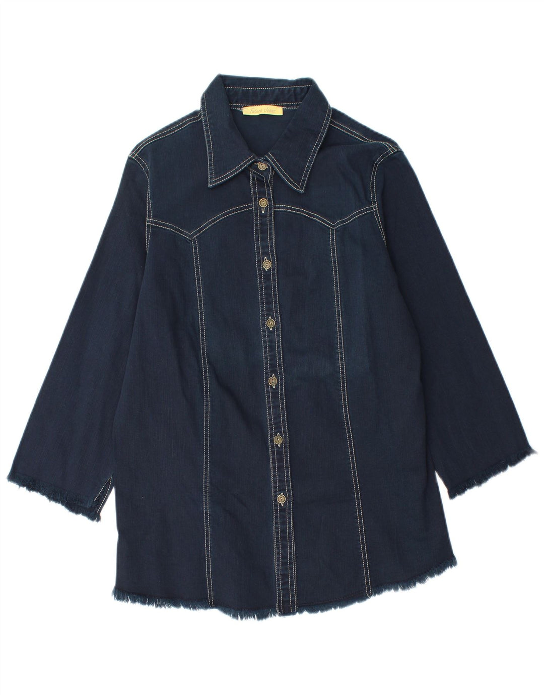 Vintage 3/4-ærmet langline denimskjorte til kvinder mellem marineblå bomuld