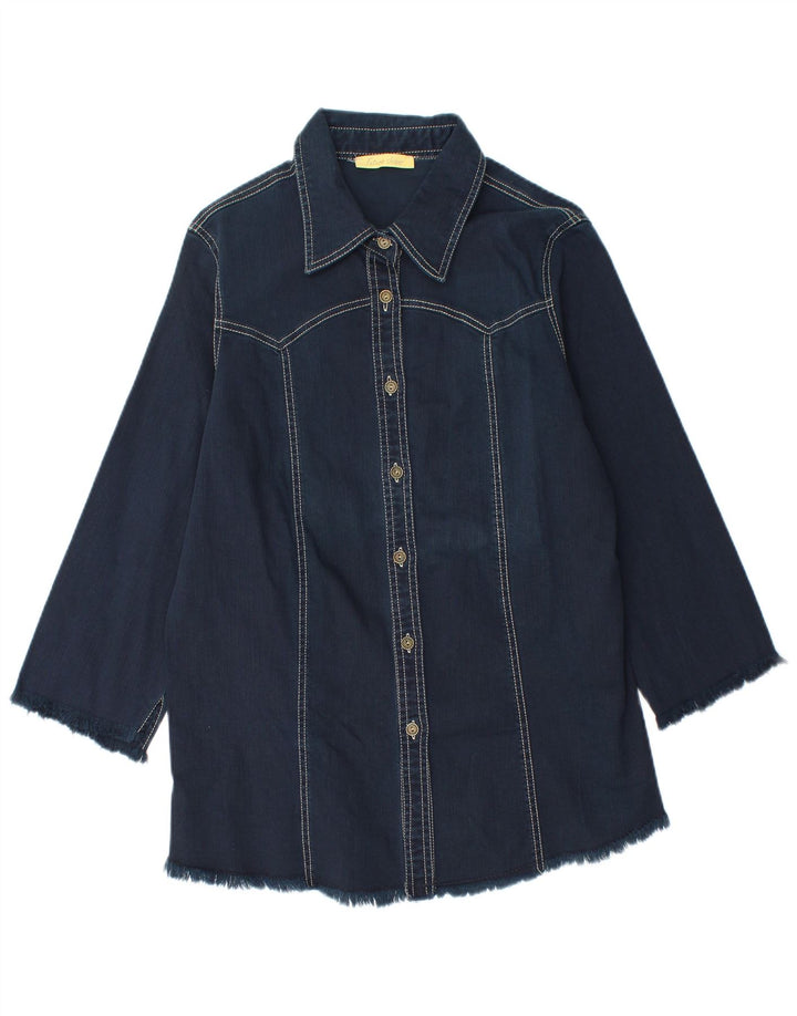 Vintage 3/4-ærmet langline denimskjorte til kvinder mellem marineblå bomuld
