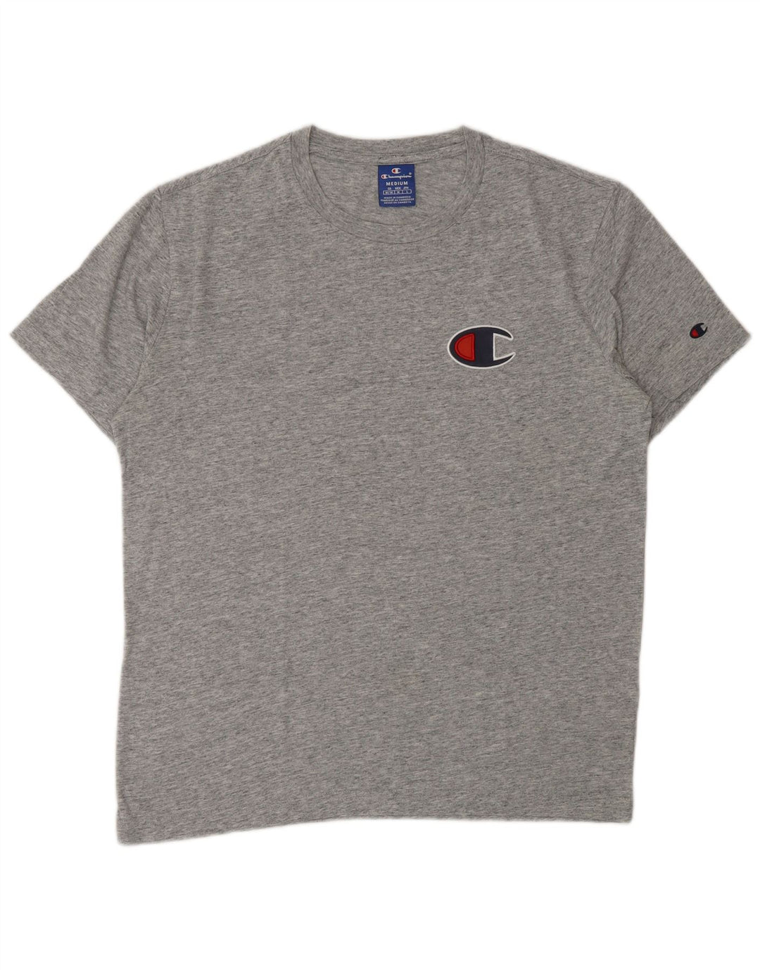 CHAMPION Herre grafisk T-shirt top mellemgrå flækket bomuld