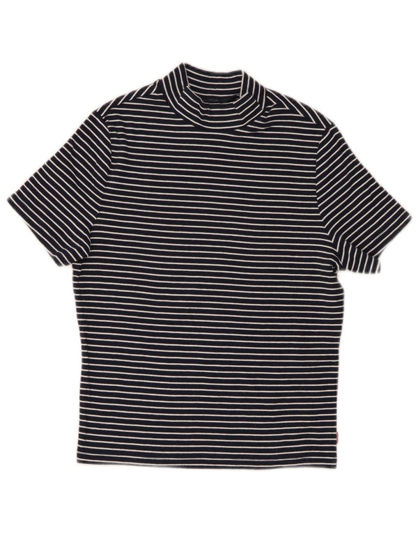 Levi's Womens Crop T-Shirt Top UK 10 Lille marineblå nålestribet bomuld