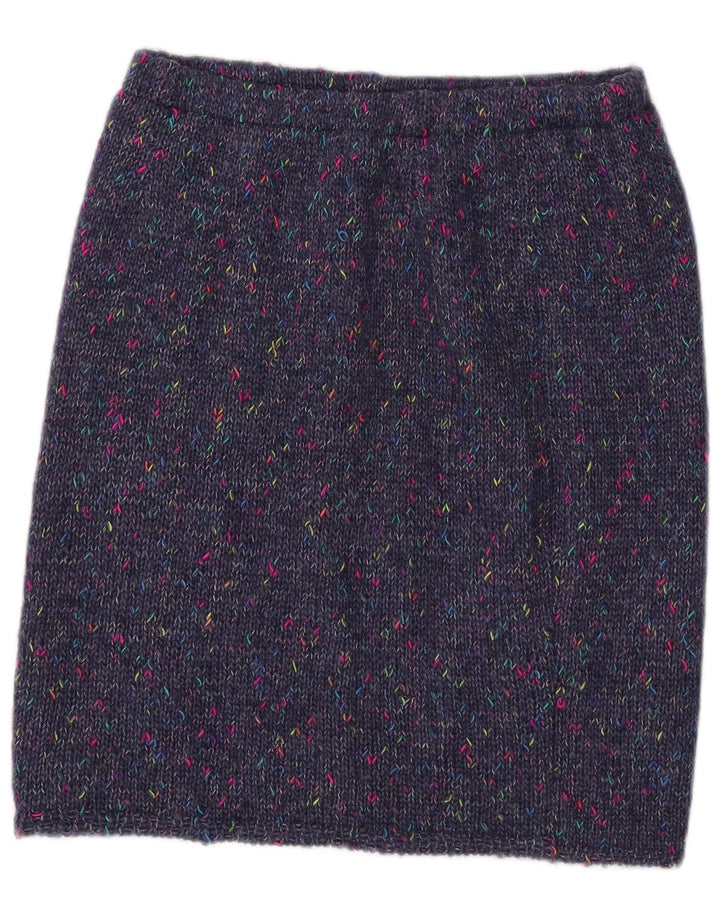 VINTAGE strikket nederdel til kvinder W30 Medium Navy Blue Flecked