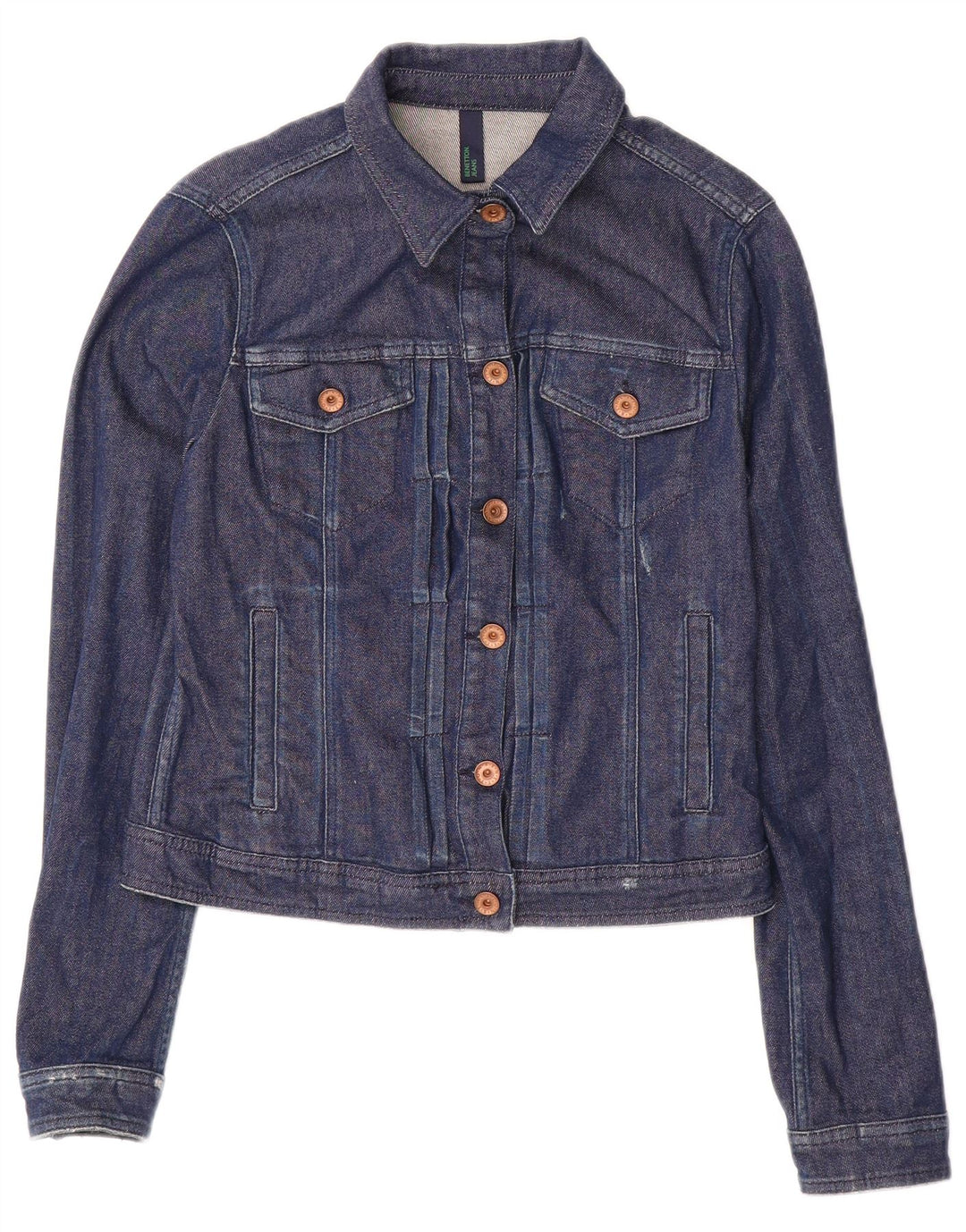 BENETTON Womens Denim Jacket UK 10 Small Navy Blue Cotton