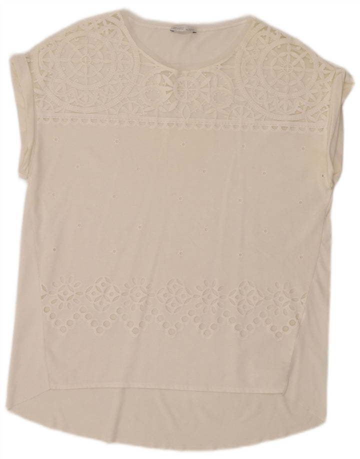 Zara Dame Bluse Top UK 14 Medium White Floral