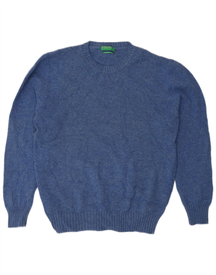 Benetton dame sweater med rund hals DK 18 XL blå uld