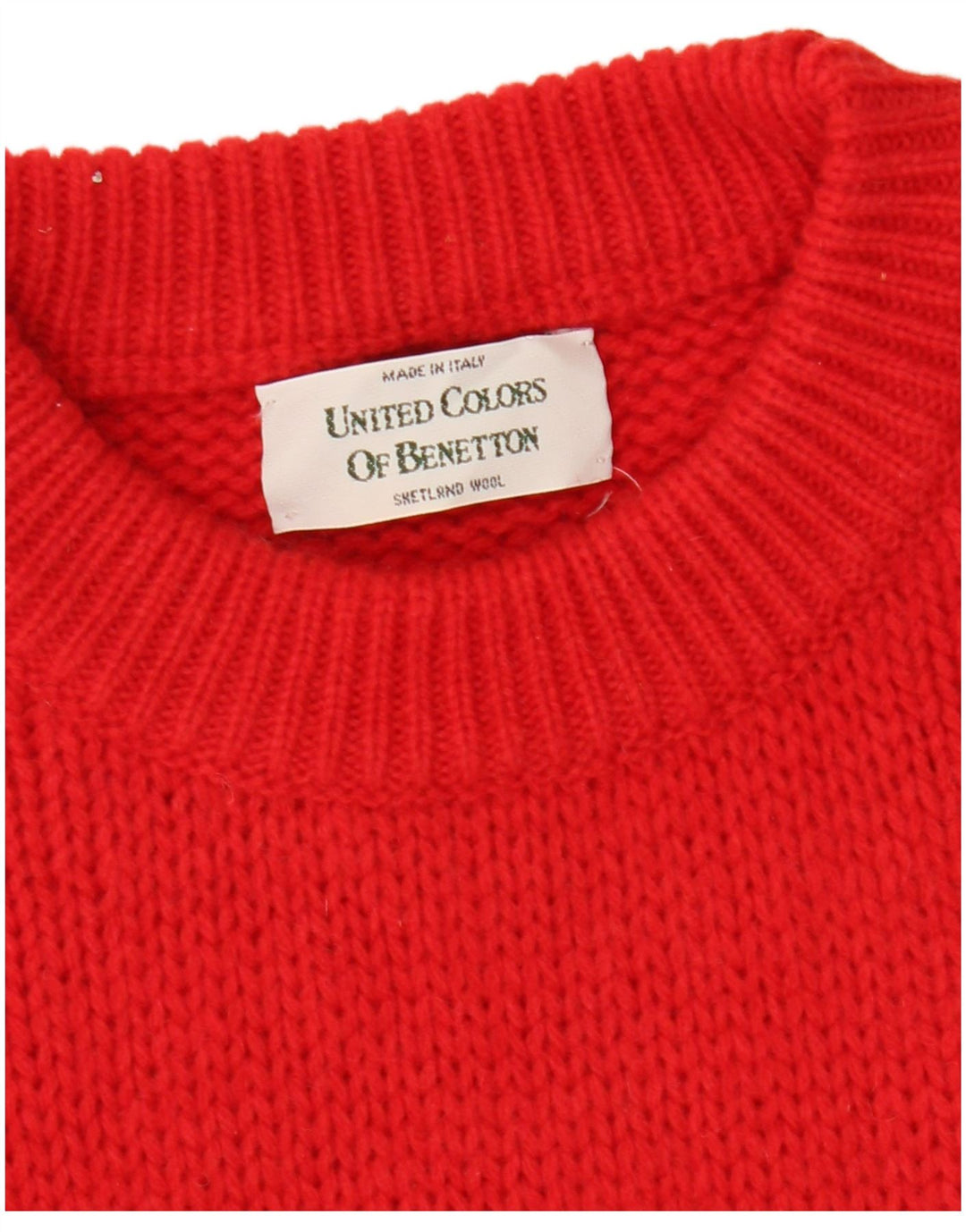 BENETTON Herre Boat Neck Jumper Sweater Medium Red Fair Isle Wool