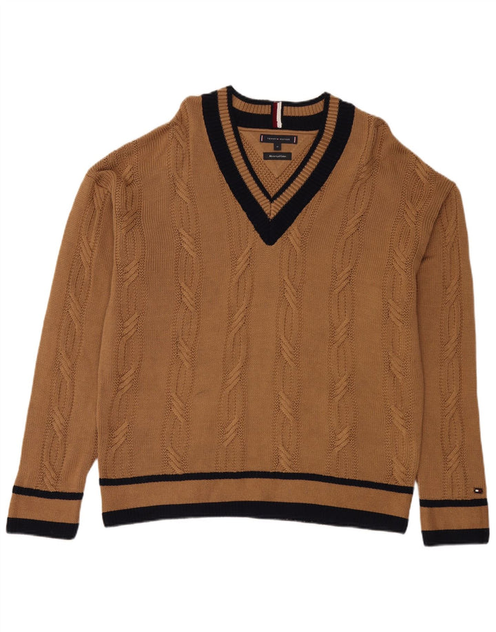 Tommy Hilfiger Herre V-hals sweater Medium Brun Colourblock
