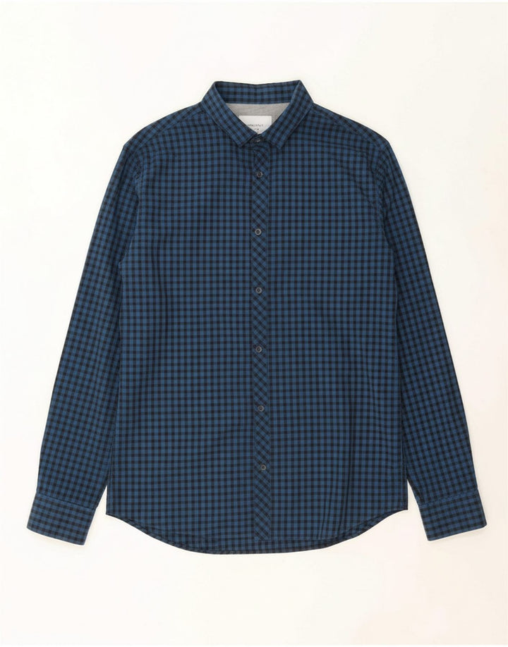 JACK & JONES Mens Slim Fit Shirt Medium Navy Blue Check Cotton