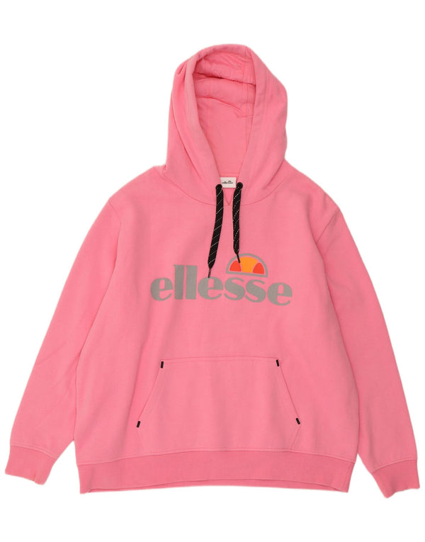 ELLESSE Grafisk Oversized Hoodie Jumper til kvinder UK 22 3XL Pink Bomuld
