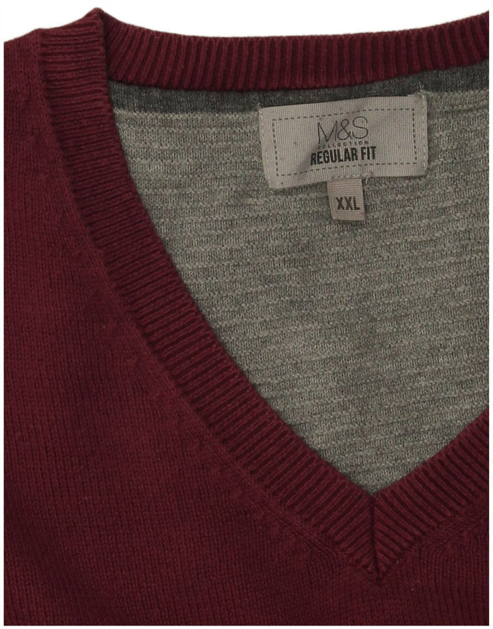Marks & Spencer Herre Regular Fit V-hals sweater 2XL rødbrun bomuld