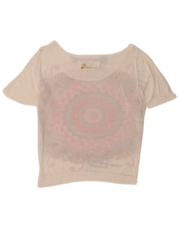 Desigual Dame Grafisk T-Shirt Top UK 14 Medium White Floral Modern