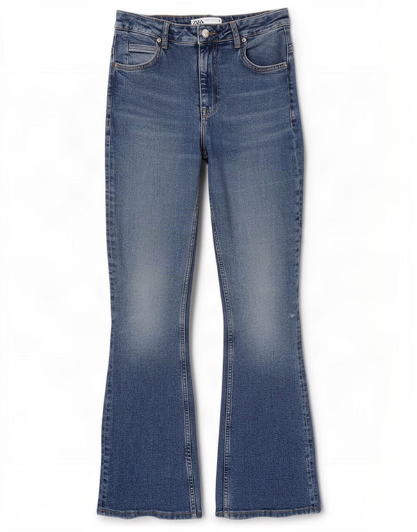 Zara Dame Flared Jeans EU 40 Medium W30 L31 Blå Bomuld