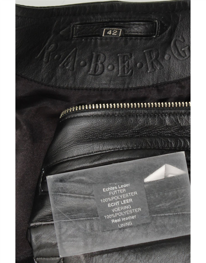 RABERG Dame Crop Læderjakke EU 42 Stor Sort Læder