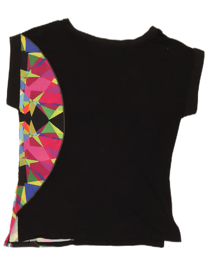 Desigual Dame T-Shirt Top UK 12 Medium Sort Geometrisk