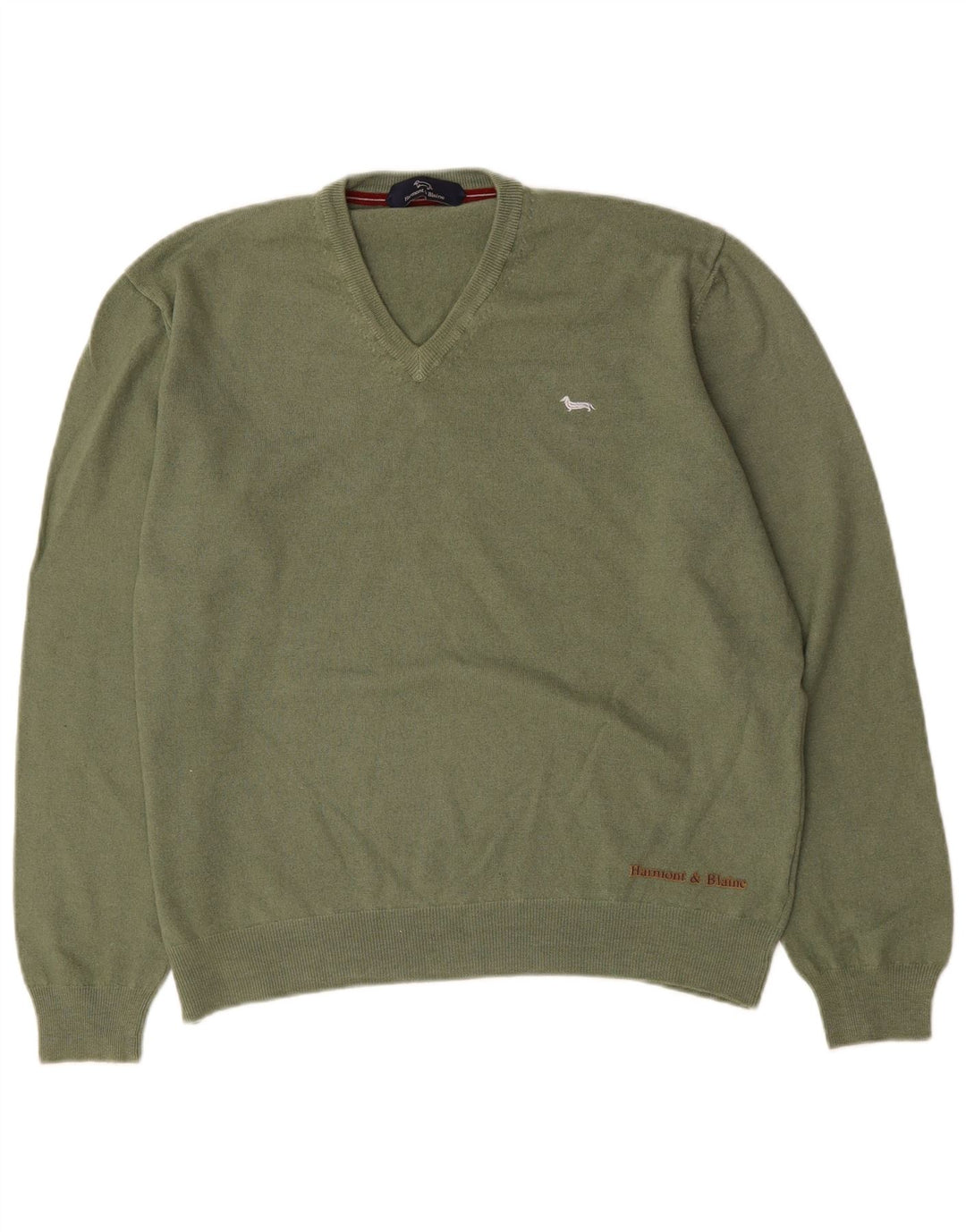 HARMONT & BLAINE Womens V-Neck Jumper Sweater XL Khaki Wool