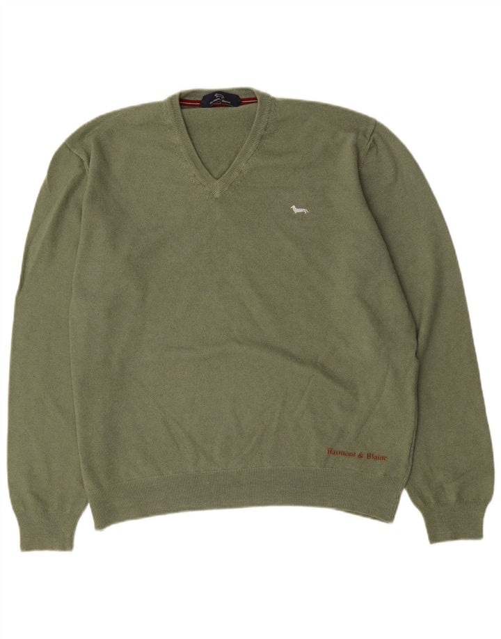 HARMONT & BLAINE Womens V-Neck Jumper Sweater XL Khaki Wool