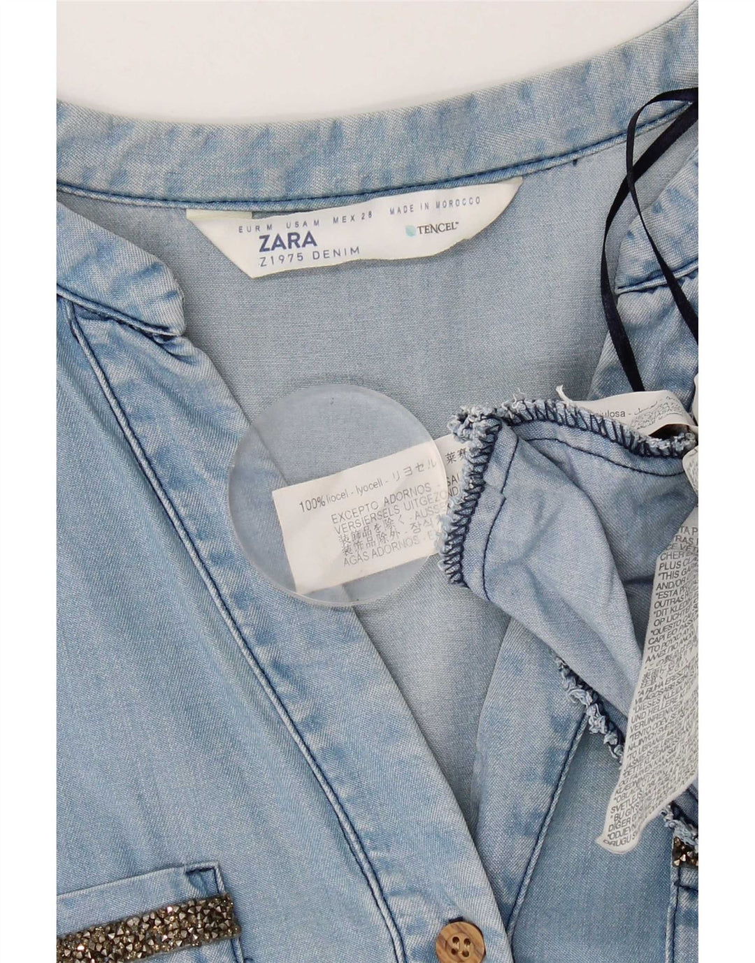 Zara Dame 3/4-ærmet denimkjole UK 14 Medium Blue Lyocell