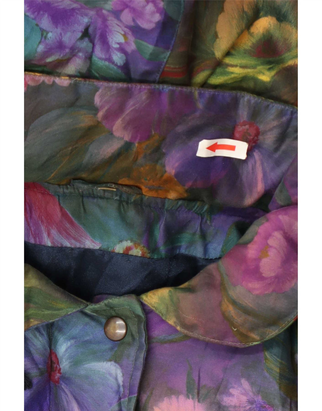 Vintage dame hætte polstret jakke UK 14 Medium Multicolored Floral