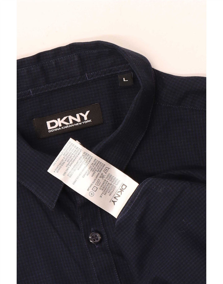 Dkny Herreskjorte Large Navy Blue Gingham Cotton