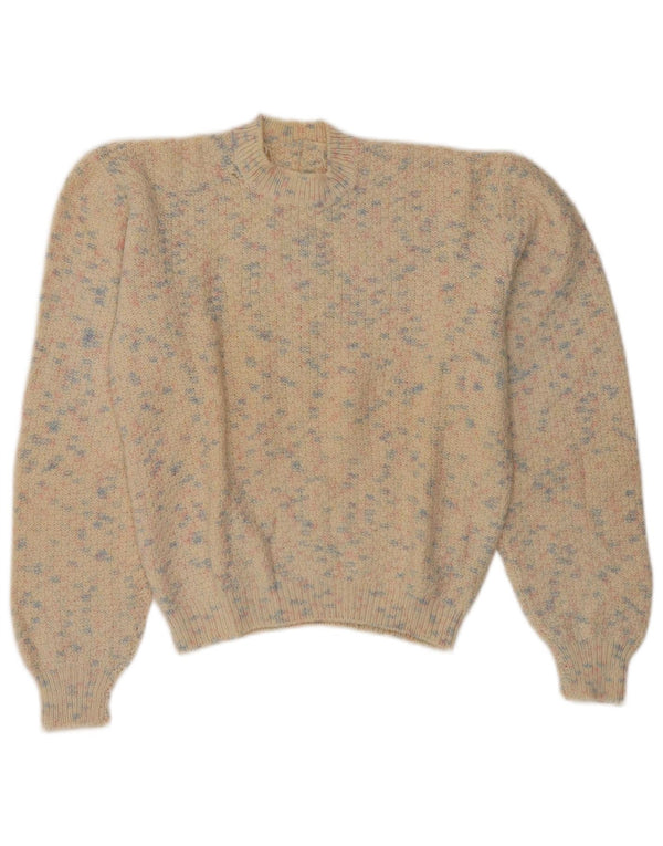 Vintage Dame Crop Turtle Neck Jumper Sweater UK 14 Medium Beige Flecked