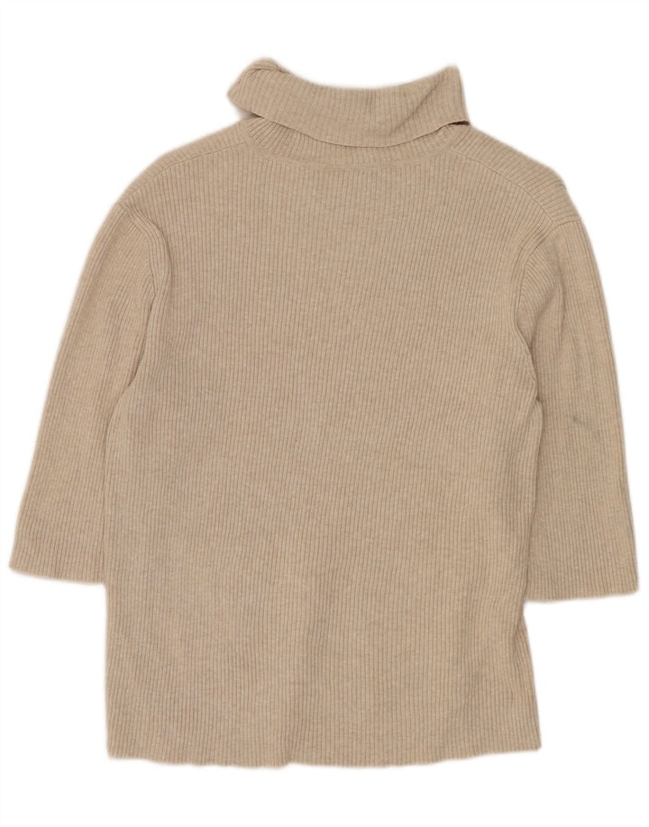 Ralph Lauren Dame Crop Roll Neck Jumper Sweater UK 14 Large Beige