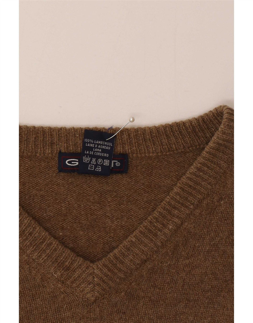 Gant Herre V-hals sweater Medium Brun Flecked Lammeuld