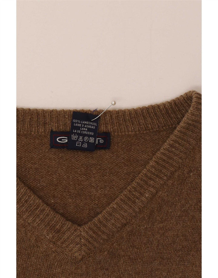 Gant Herre V-hals sweater Medium Brun Flecked Lammeuld