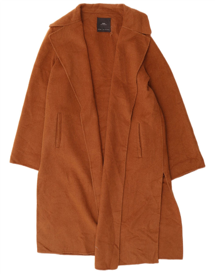 Zara Womens Oversized Open Overcoat UK 6 XS Brun Uld