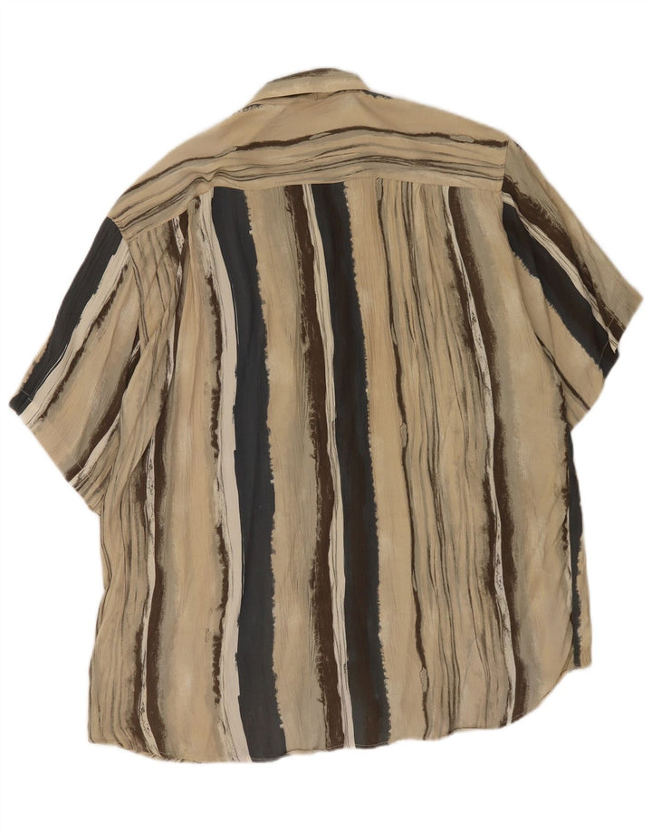 Vintage kortærmet herreskjorte stor beige stribet viskose