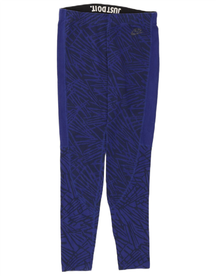 Nike Dame Leggings UK 12 Medium Blue Geometrisk Bomuld
