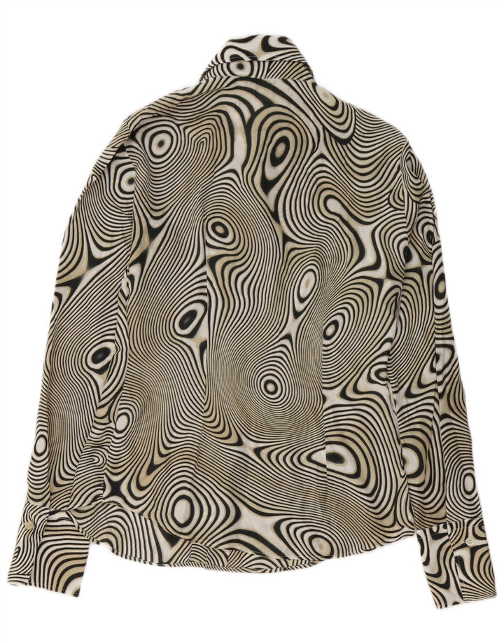 BENETTON skjortebluse med abstrakt mønster til kvinder UK 14 Medium Sort