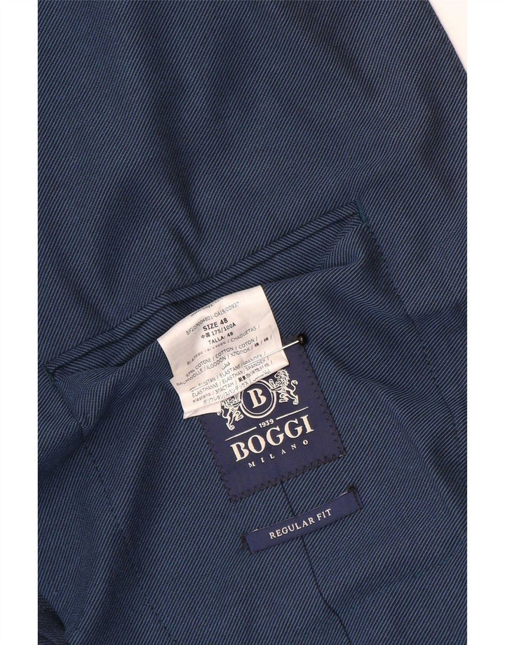 Boggi Herre 2 Buttons Regular Fit Blazer Jacket IT 48 Medium Blue Cotton