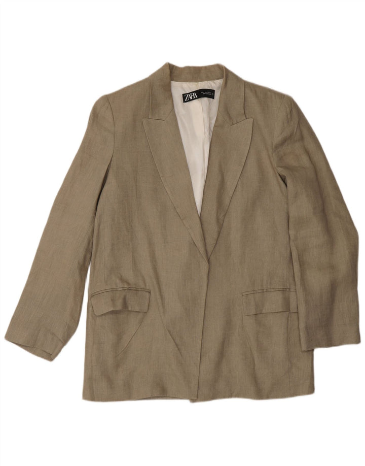 Zara Womens Open Blazer Jacket UK 16 Large Beige Linen
