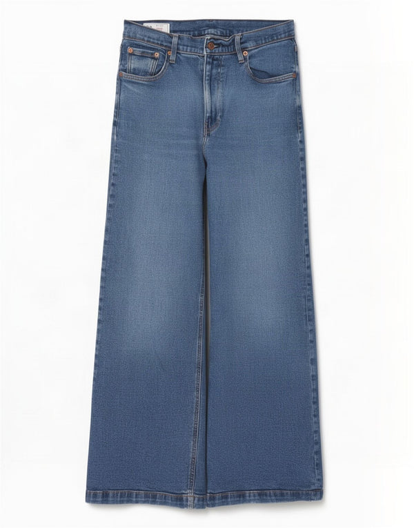 Gap kvinders højtaljede brede ben jeans US 10 Large W30 L30 blå bomuld