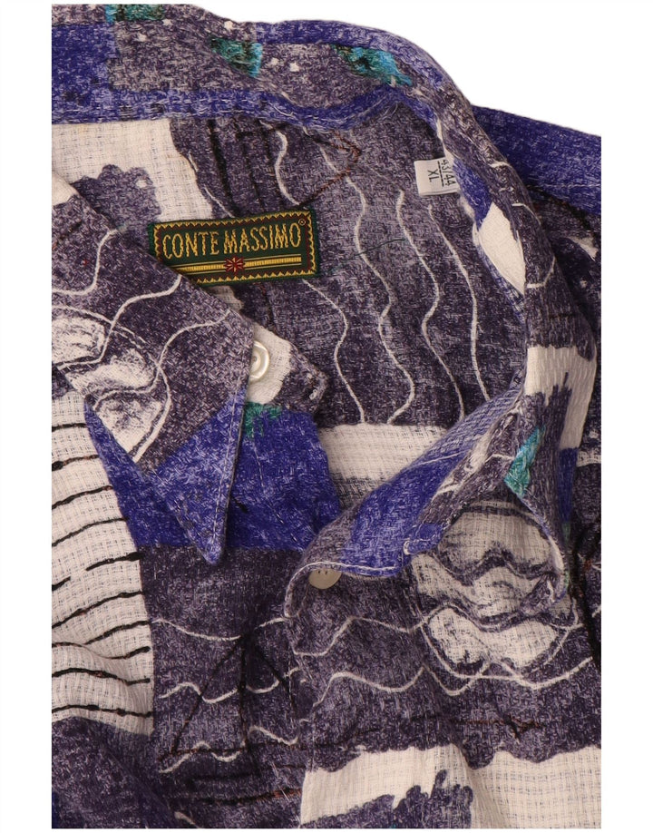 Conte Massimo Herre abstrakt mønster kortærmet skjorte størrelse 43/44 XL Blå
